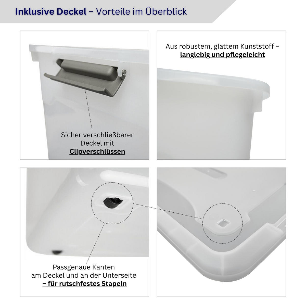 AUFBEWAHRUNGSBOX mit Deckel 60L im 4er Set Extra Groß Rollen transparent stapelbar - Transparent, Kunststoff (58/34/43cm) - PROREGAL