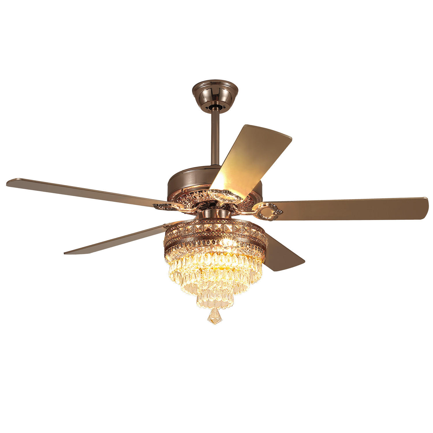 DECKENVENTILATOR Goldfarben 132 cm mit Kristallleuchte und Fernbedienung - Goldfarben, Metall (132.1/132.1/59.9cm)