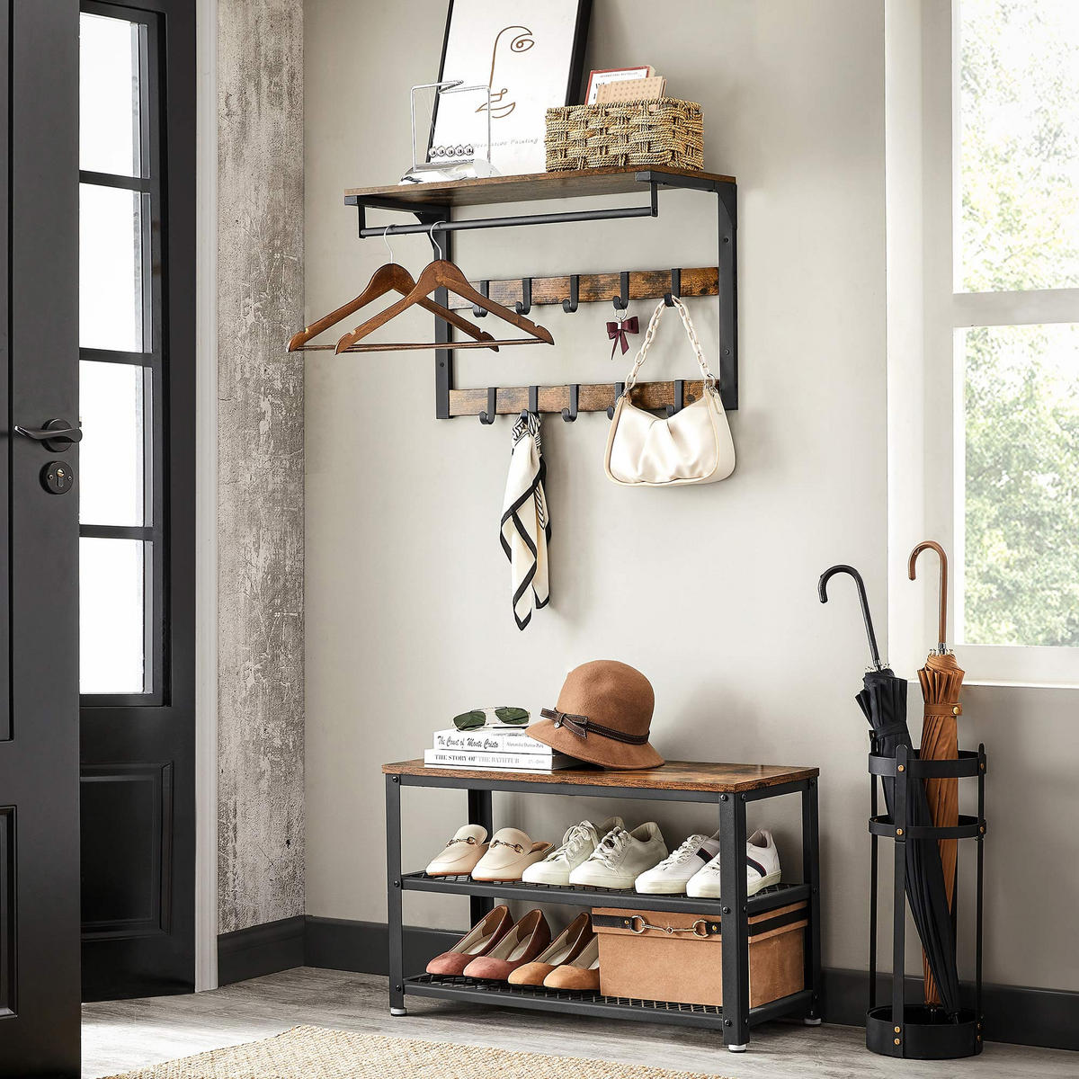 WANDGARDEROBE MIT ABLAGE - Braun, Holzwerkstoff (30/42/65cm) - Hansiro
