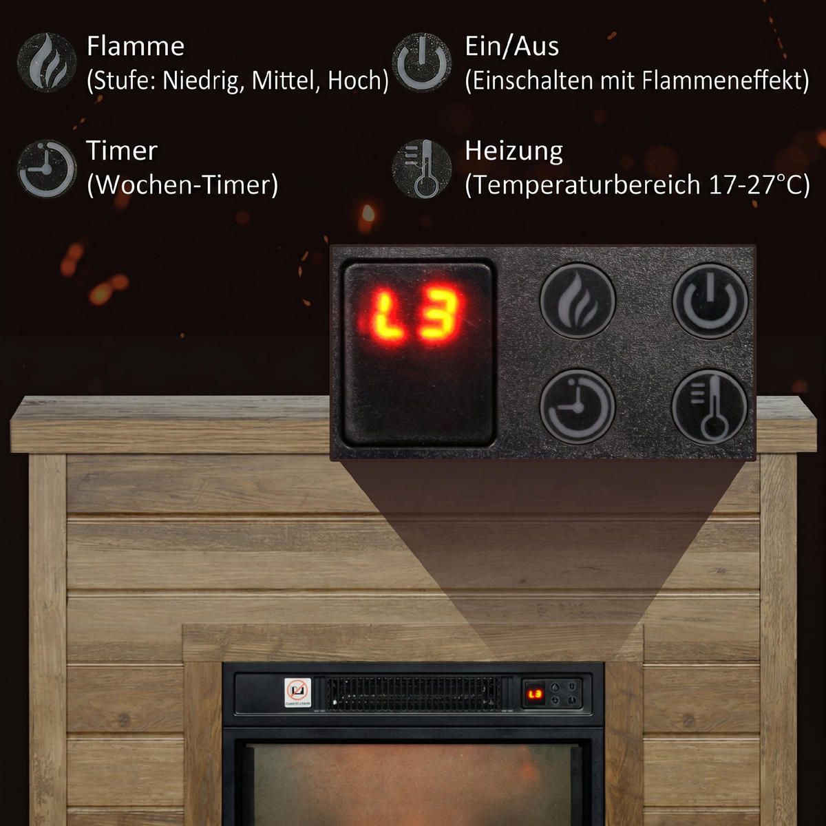 ELEKTROKAMIN Spanplatte Metall Naturholz - Naturfarben, Metall (22/81.7/96.5cm) - HOMCOM