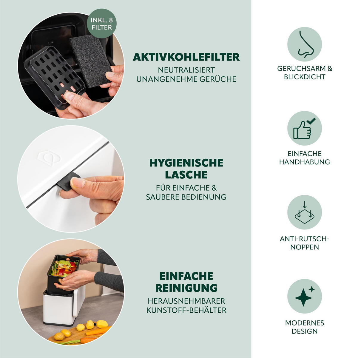 BIOMÜLLEIMER 3 Liter, Metall, weiß - Weiß, Metall (26/17/14cm) - eluno