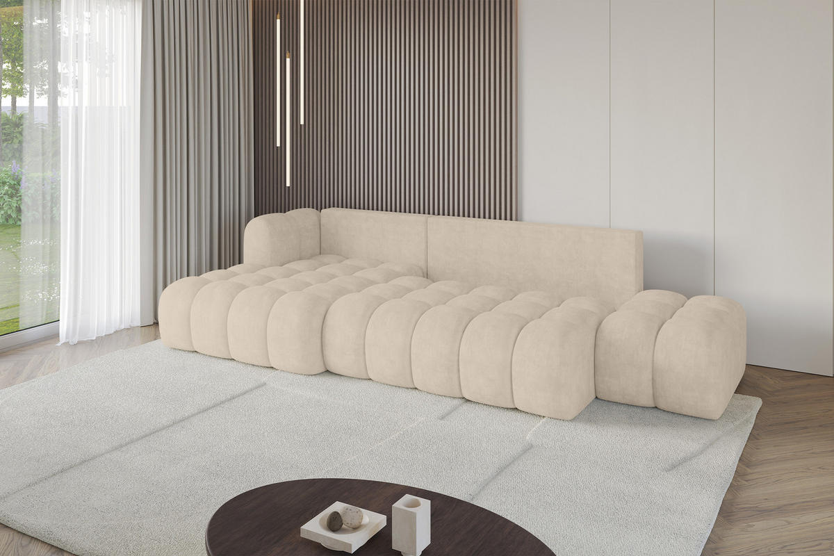 ECKSOFA mit Schlaffunktion Ottomane Links OLEA-L2 321x164x75 Beige Velours - Sandfarben/Schwarz, Holzwerkstoff/Kunststoff (321/164cm) - ALTDECOR