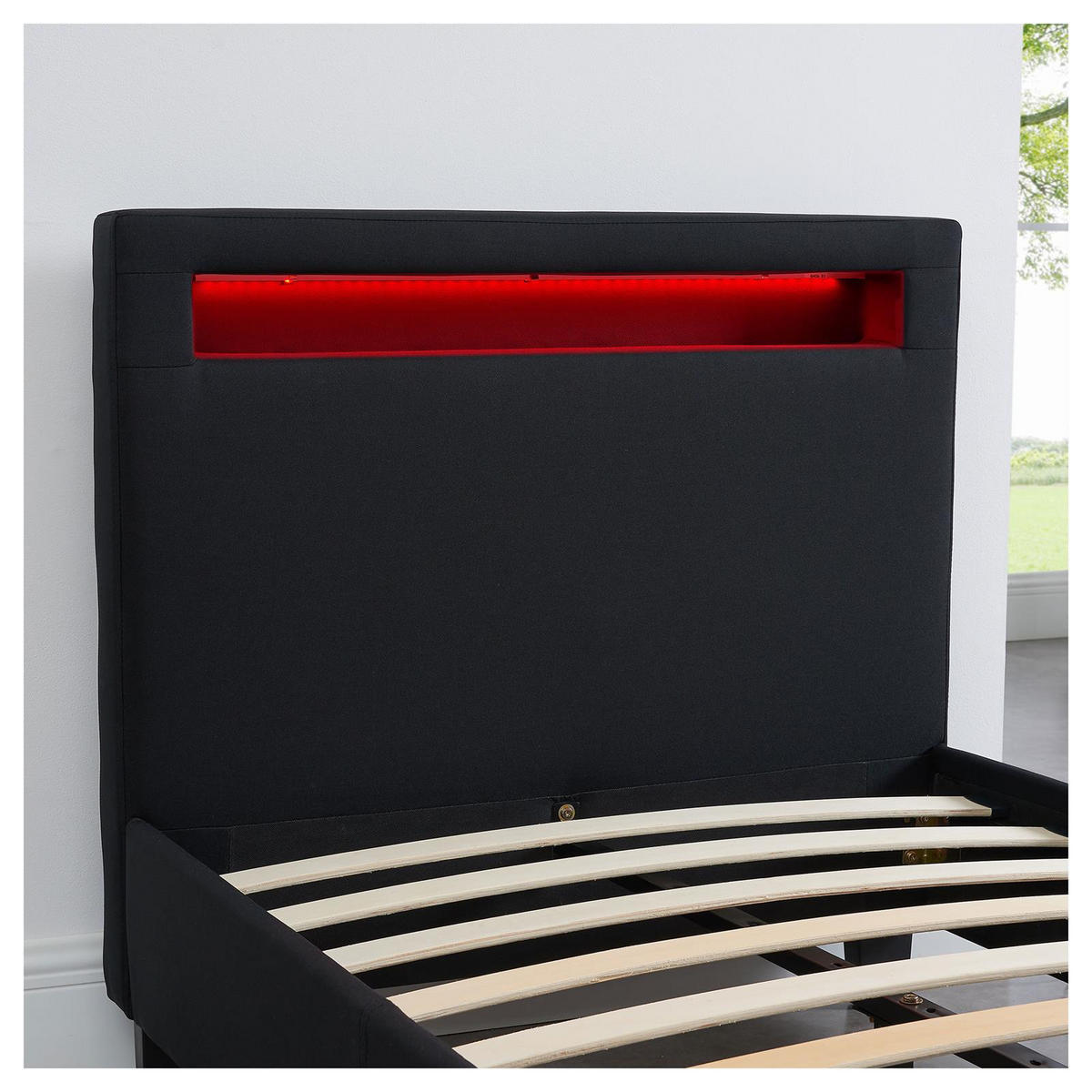 POLSTERBETT MIT LED HIMALAYA 90X200 CM - Schwarz, Textil (90/200cm) - CARO-Möbel