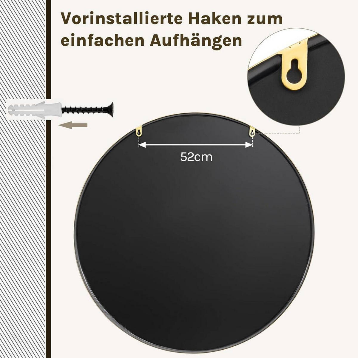 WANDSPIEGEL rund, φ 80cm, Golden - Goldfarben, Glas/Holzwerkstoff (80/80/2cm) - Woltu