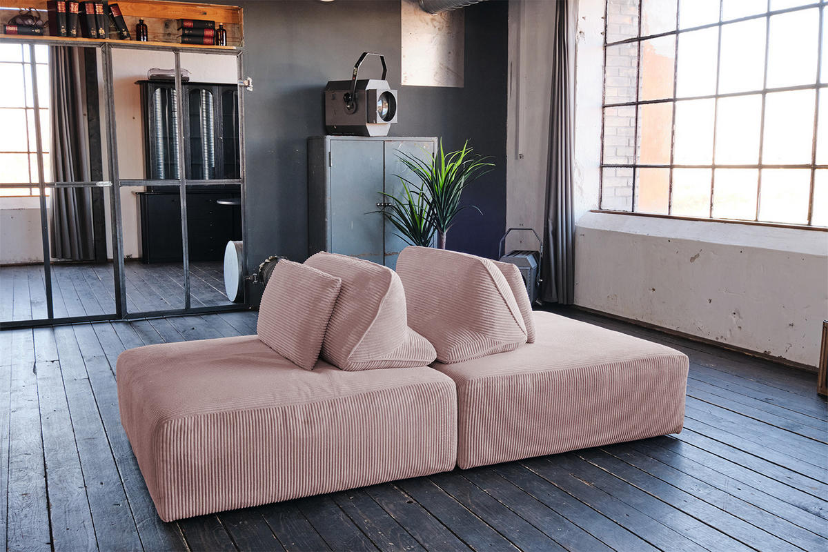 MODULSOFA WIOLO SOFT 2 MODULE 2 KISSEN Pink Cord - Pink/Schwarz, Kunststoff/Textil (222/84/111cm) - KAWOLA