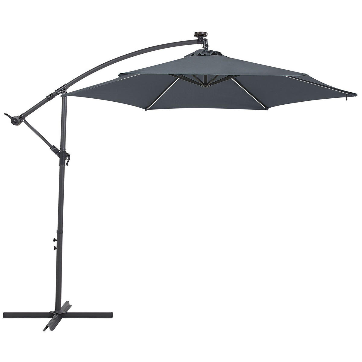 SONNENSCHIRM LED Solar Beleuchtung graphitgrau 285 cm Corval - Grau, Textil (285/285cm) - Beliani