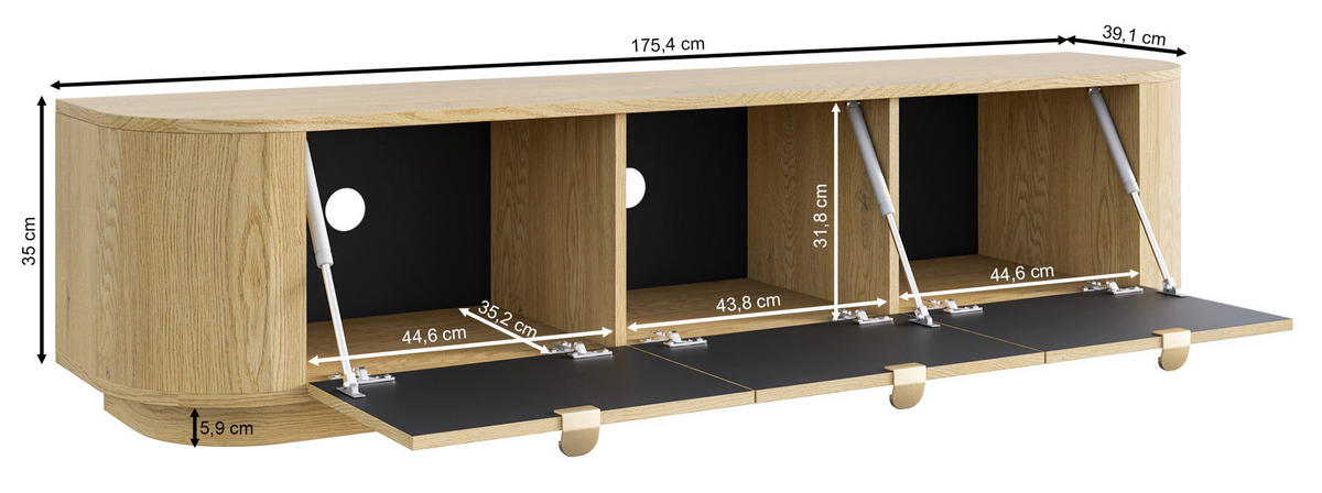 TV stolek Coru, dub, 175 cm - tmavě hnědá, kov/kompozitní dřevo (175.4/40.9/39.1cm) - Selsey
