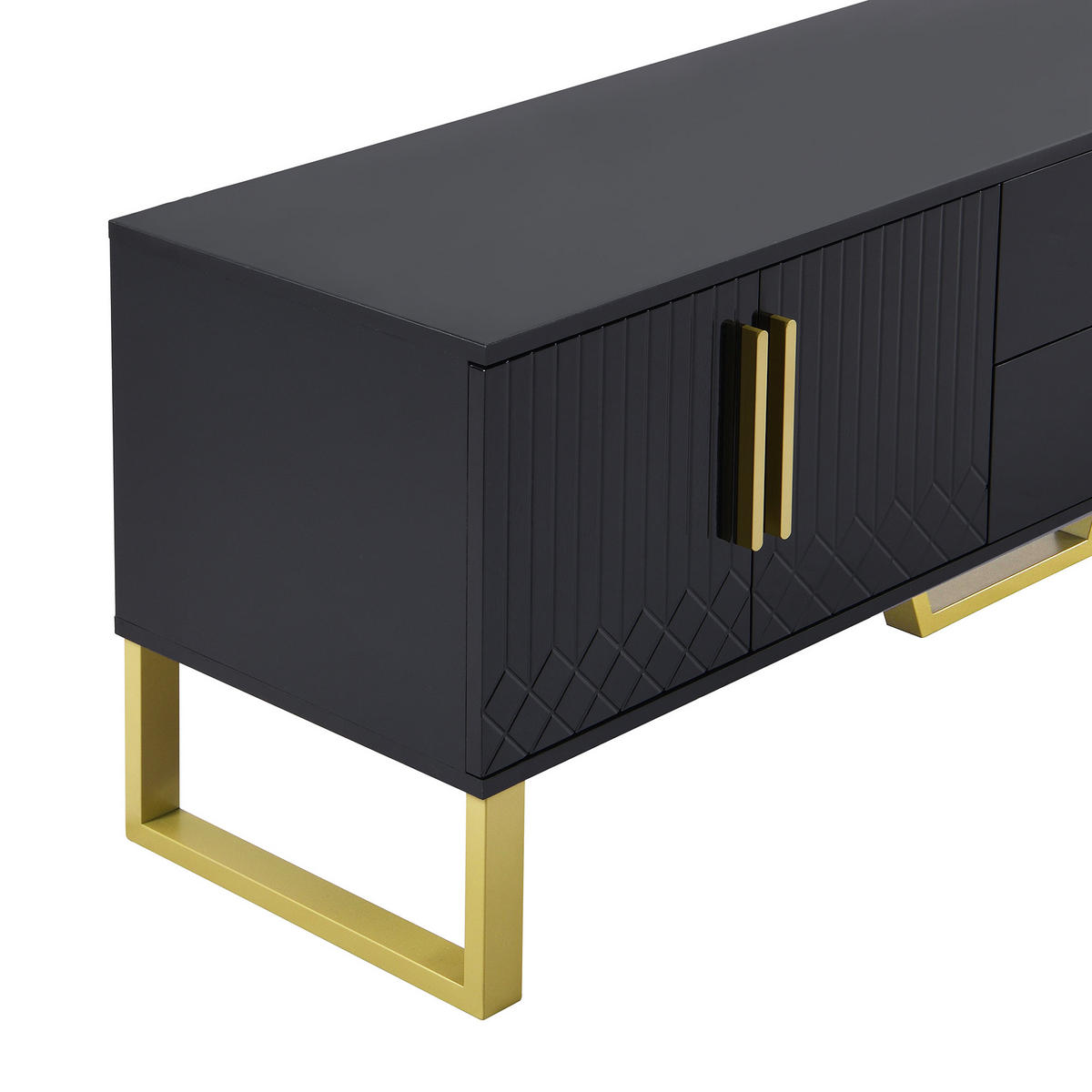 TV-SCHRANK Schwarz Hochglanz 170/40/53,5 cm Goldgriffe Goldfüße Gravierte Türen - Schwarz, Karton (40/53.5/170cm) - PANGIVO