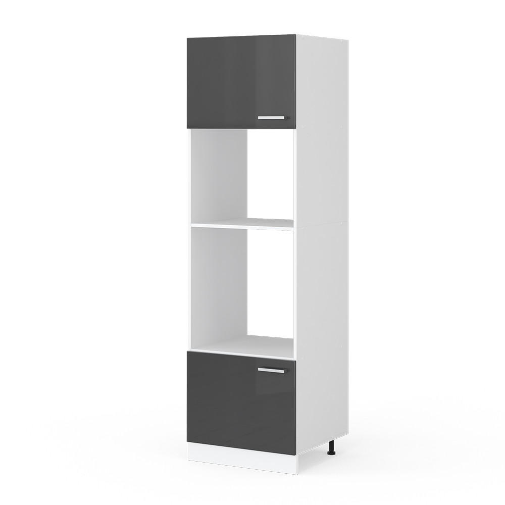 HOCHSCHRANK R-Line Anthrazit Hochglanz 60 cm mit offenen Regalen und Türen - Anthrazit/Weiß, Holzwerkstoff (60/207/57.2cm) - Vicco
