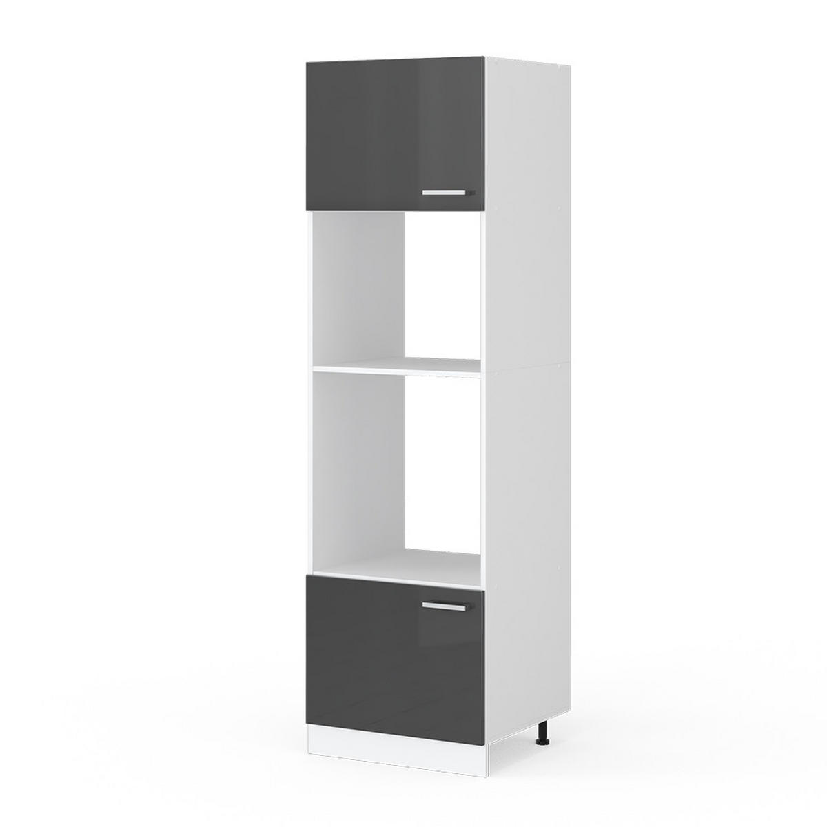 HOCHSCHRANK R-Line Anthrazit Hochglanz 60 cm mit offenen Regalen und Türen - Anthrazit/Weiß, Holzwerkstoff (60/207/57.2cm) - Vicco