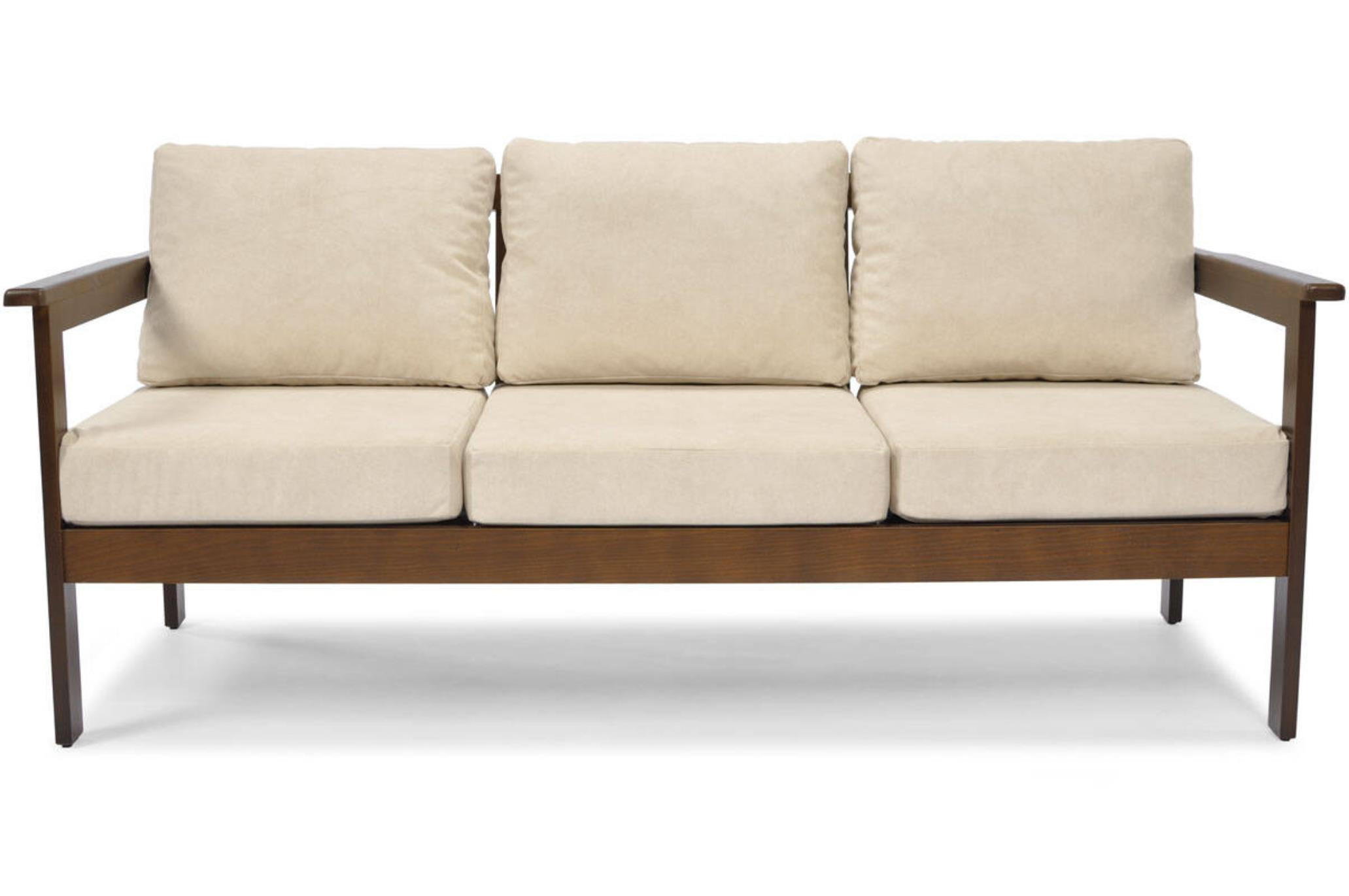 GARTENSOFA Bella Beige, mit braunen Beinen, 3-Sitzer - Beige, Holzwerkstoff (164/70/70cm) - Bettso