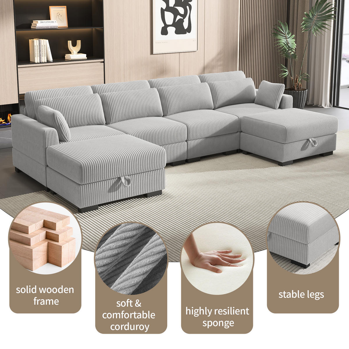 SOFA Modern Mit Streifenmuster Grau 180x87x85 Cm Komfortabel & Robust - Grau, Holz (87/85/180cm)