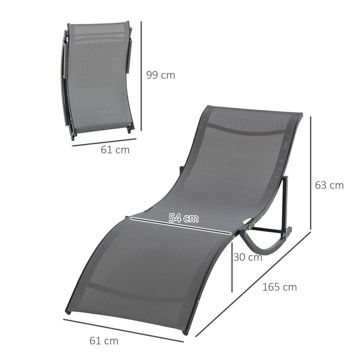 SONNENLIEGE 2er-Set aus Aluminium 165x61x63 cm in Dunkelgrau mit faltbarem Design - Dunkelgrau, Metall (61/63/165cm) - Modfu