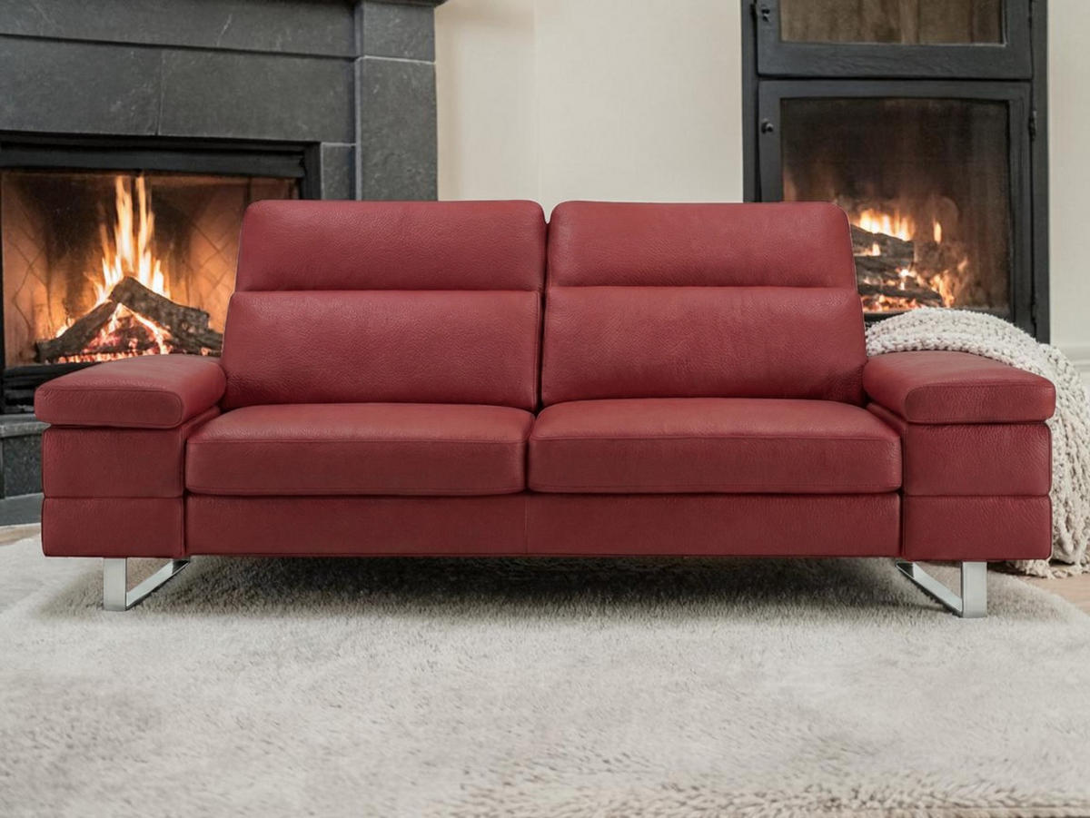 3-SITZER Sofa Virage Echtleder Rot - Rot, Leder/Metall (212/75/109cm)