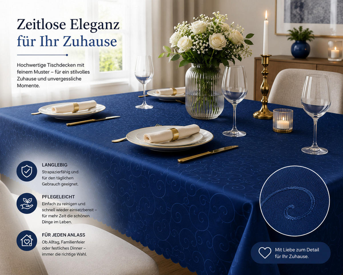 TISCHDECKE 130/260 cm Ornamente Dunkelblau - Dunkelblau, Textil (130/260cm) - TiborTex