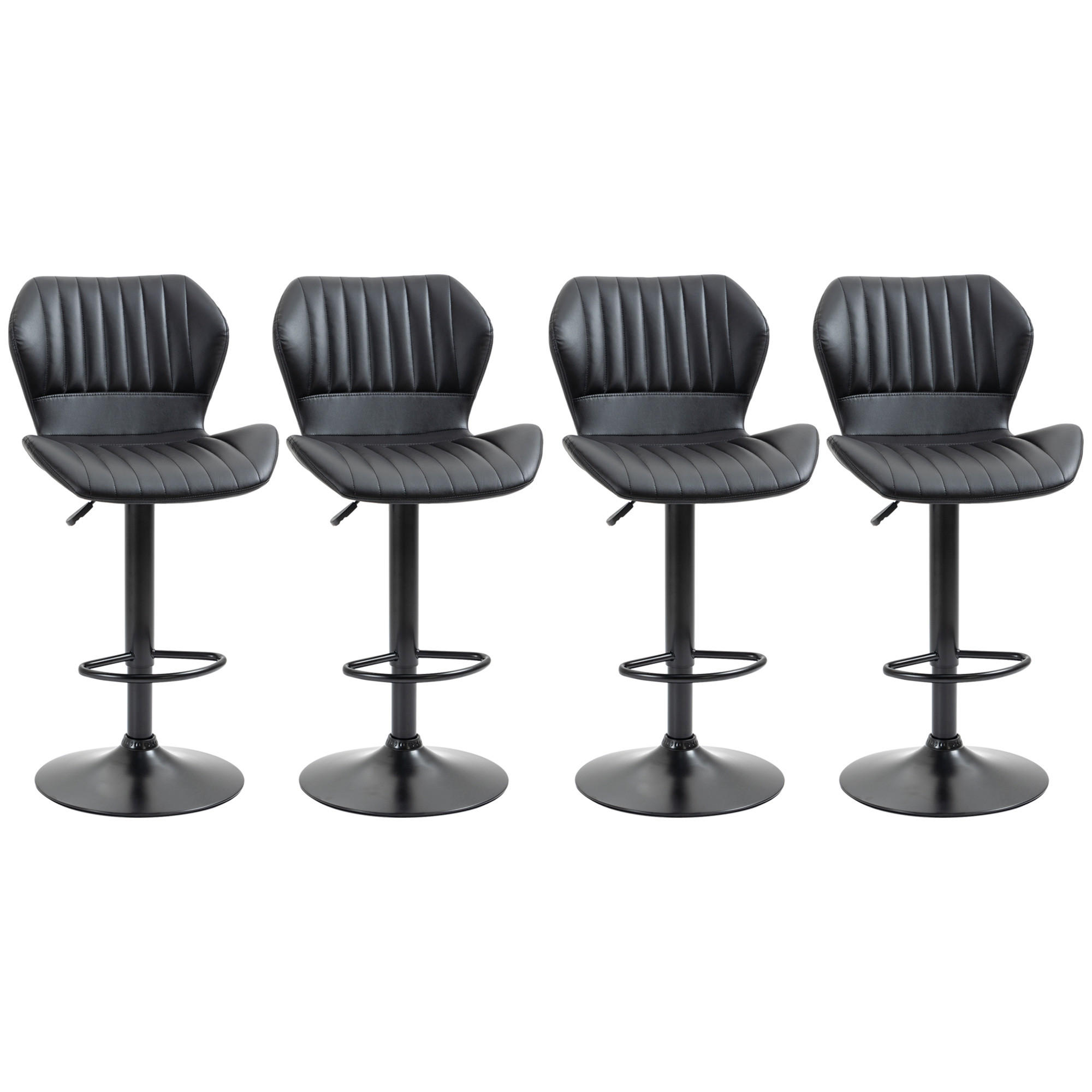 BARHOCKER 4ER-SET aus Kunstleder Schwarz - Schwarz, Leder (55.5/110/48.5cm) - HOMCOM
