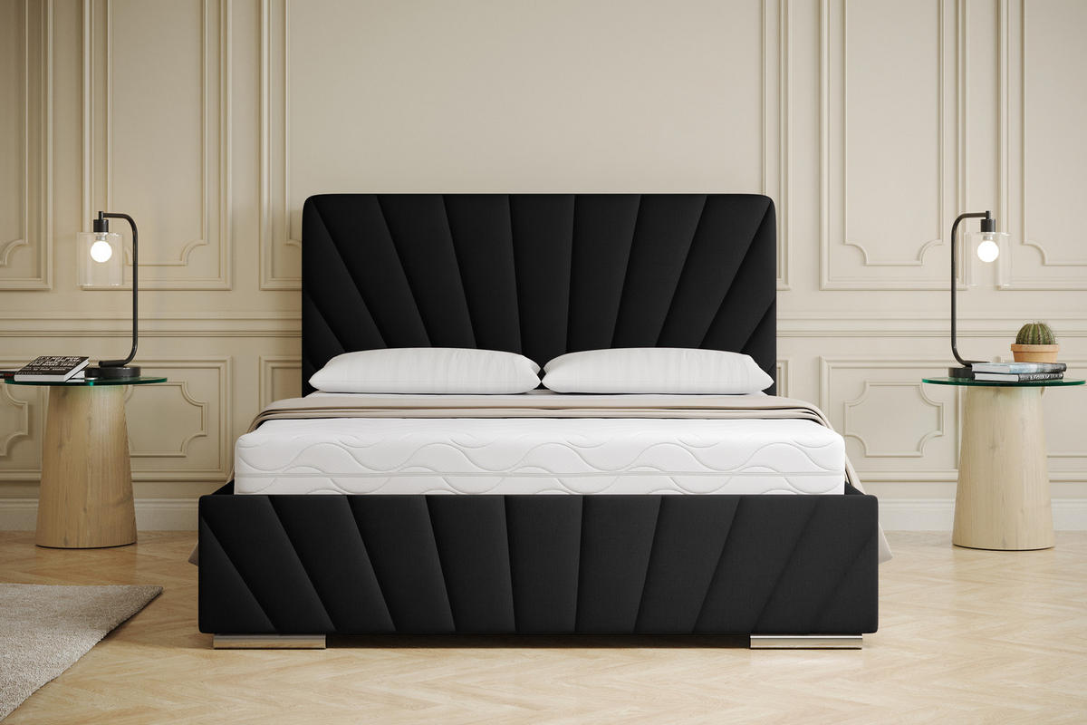 POLSTERBETT Ray 140 x 200 cm mit Bettkasten, Lattenrost und Taschenfederkernmatratze Pocket mit Kokosmatte - Schwarz - Schwarz, Holz (140/200cm) - Panda Möbel