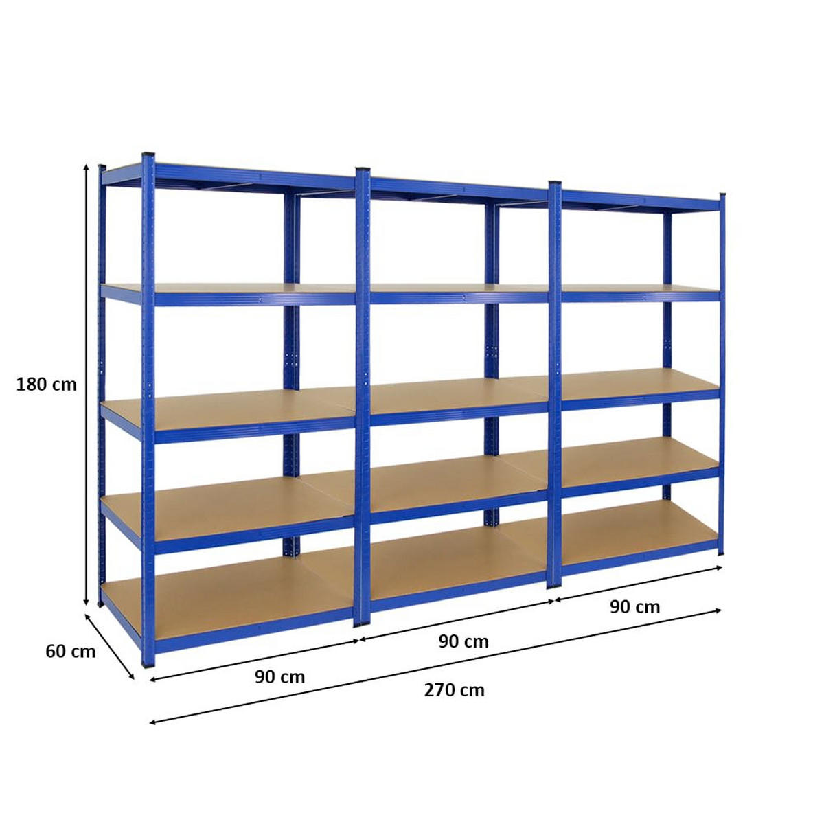 SCHWERLASTREGAL Taurus 3er-Set mit 3x 180x90x60 cm Fachlast 175 kg Blau - Blau, Metall (270/180/60cm) - PROREGAL