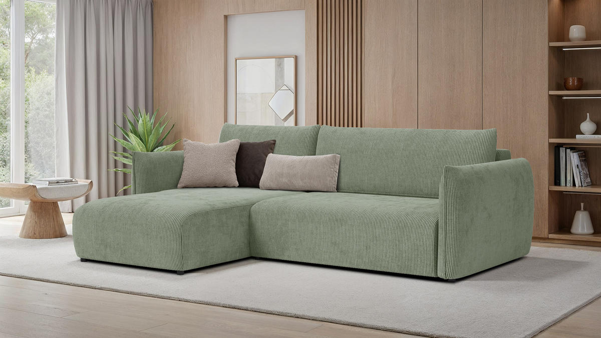 ECKSOFA TAUER 3-Sitzer rechts, mint - Schwarz/Grün, Holz/Textil (248/173cm) - Courtois Laville