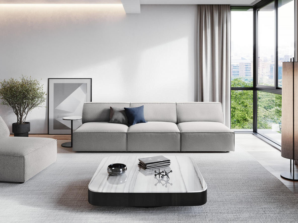 SOFA Jodie aus strukturiertem Stoff hellgrau 3 Sitzplätze - Hellgrau, Textil (102/70/240cm) - Micadoni