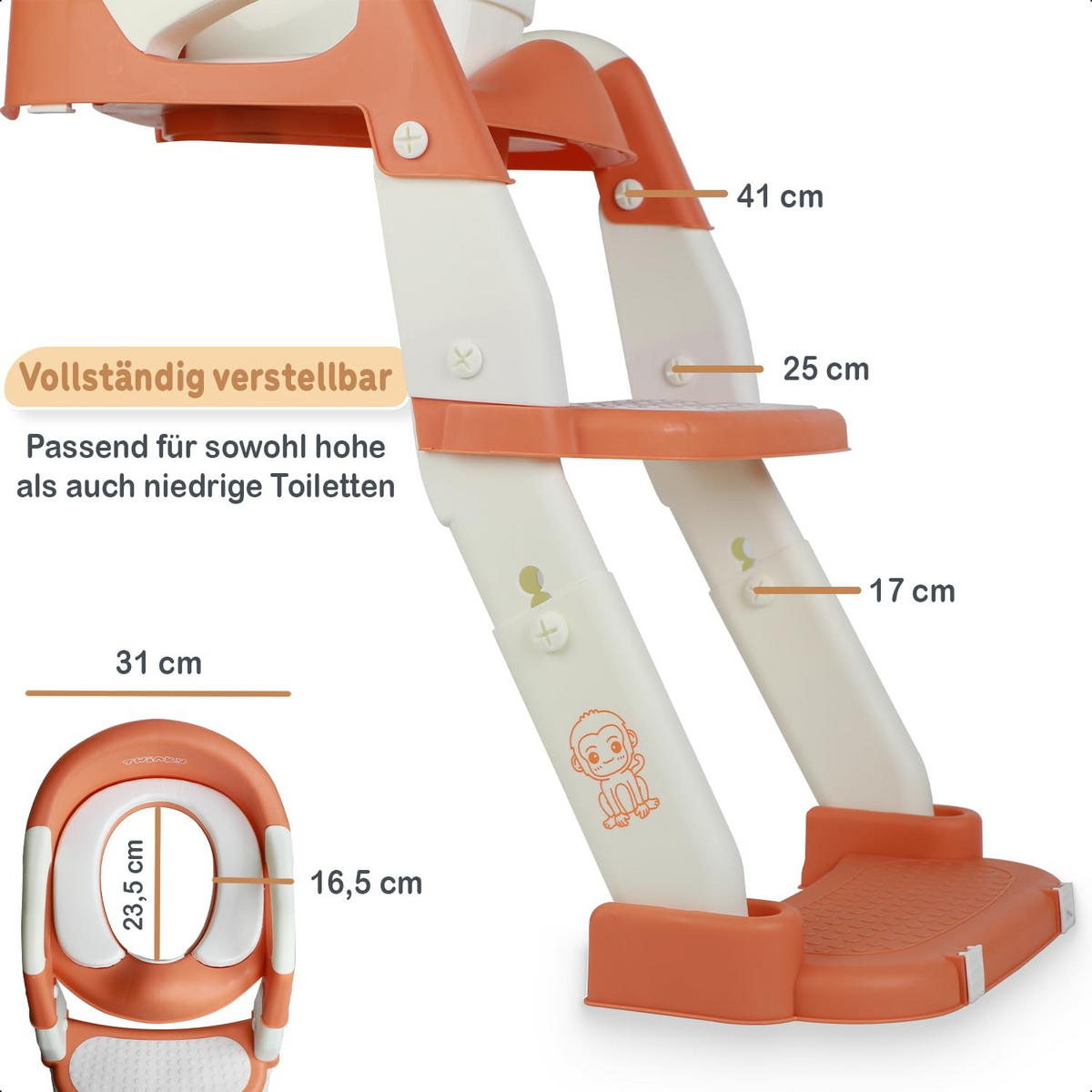 TOILETTENSITZ mit Treppe für Kinder Braun - Braun, Kunststoff (35/44cm) - Twinky