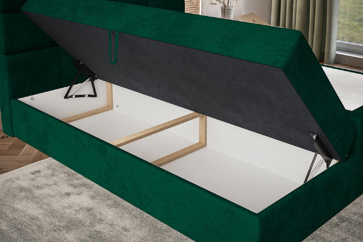 BOXSPRINGBETT mit Topper 180x200 Solo, Bettkasten, Matratze, Grün - Grün, Holz/Textil (180/200cm) - Emporius