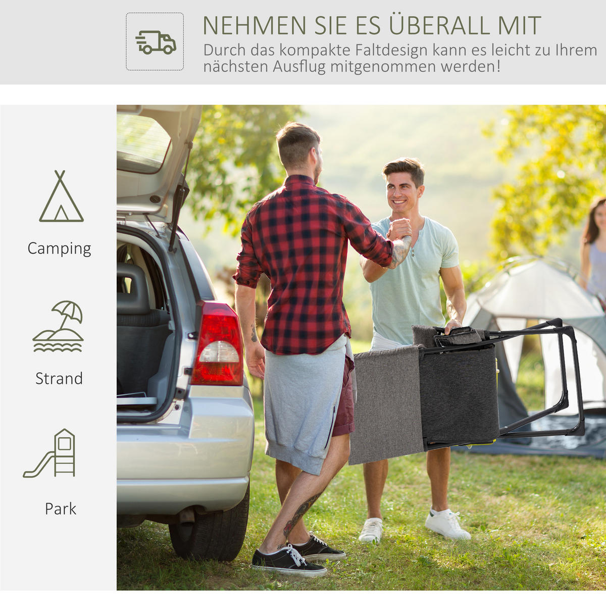 KLAPPSTUHL, Stahl, Textilene, Grau - Grau, Metall (94/79/66cm) - Outsunny