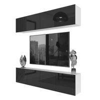 WOHNWAND Milano 6, Schwarz Hochglanz, 200 cm, Grifflos - Schwarz, Holz (200/40/36cm) - B BELINI GROUP
