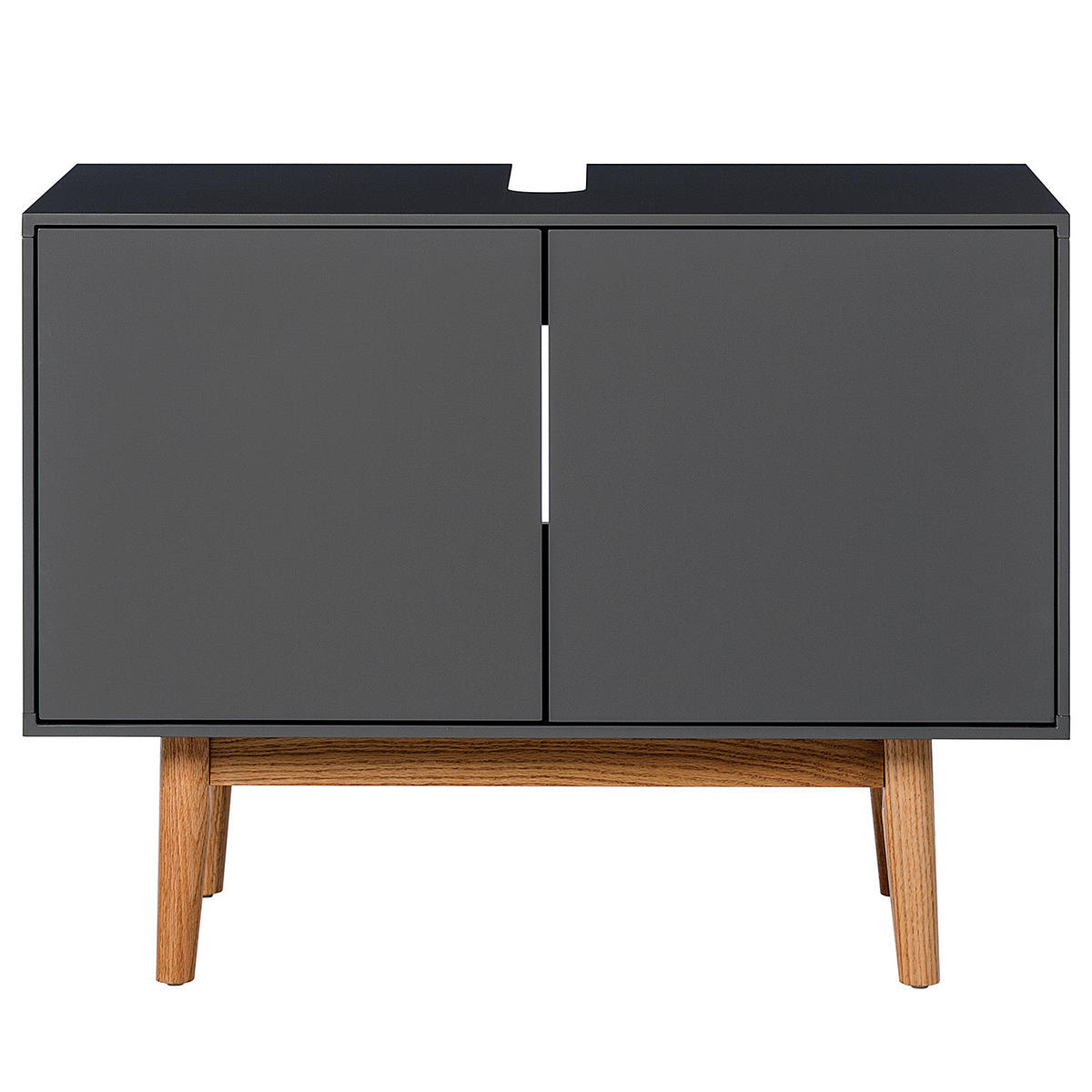 WASCHBECKENUNTERSTRANK - Eiche teilmassiv - Eichefarben/Grau, Eichenholz/Holz (80/60/46cm) - home24