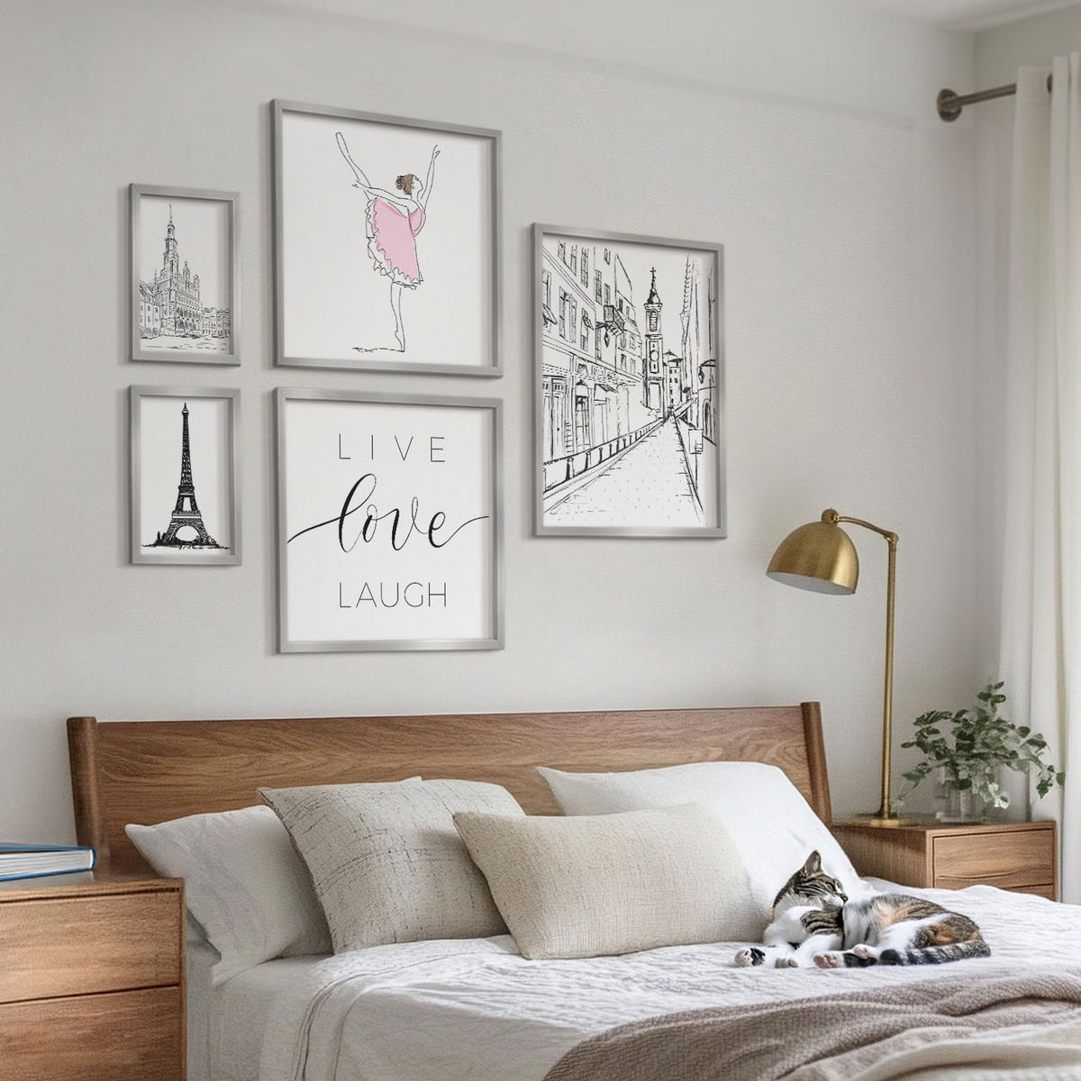 BILDER SET 5er Set - 50x50 cm & 20x30 cm & 40x60 cm Silberner Rahmen - Fruchtige Zitrusmuster - Silberfarben, Kunststoff (40/60cm) - TULUP