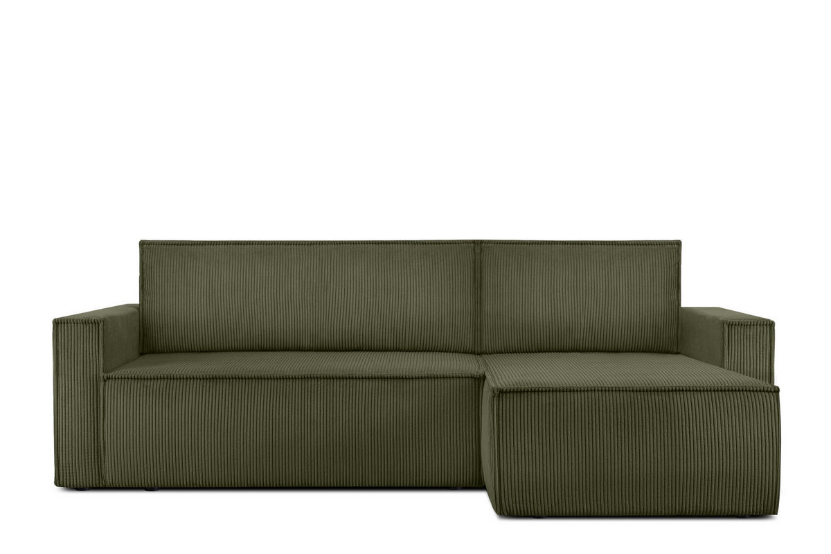 ECKSOFA-LINKS/RECHTS NAPI Schlaffunktion mit Cordbezug, grün - Schwarz/Olivgrün, Textil (246/148cm) - KONSIMO®