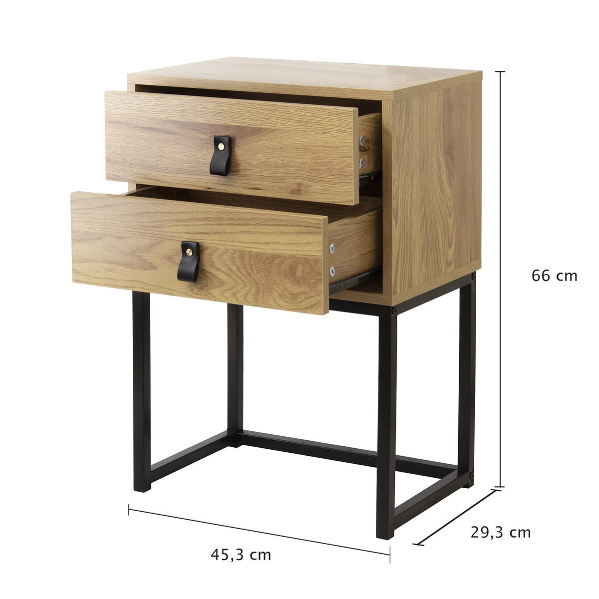 NACHTTISCH mit 2 Schubladen und Metallbeinen in Eichenoptik - Eschefarben, Holzwerkstoff (46/65.5/46cm) - Calicosy