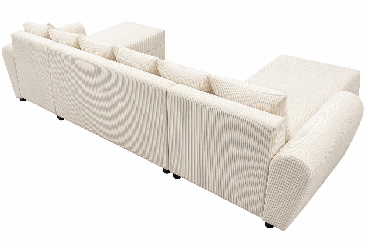 WOHNLANDSCHAFT PUMA U 308 cm – Cord Sofa in U-Form mit Schlaffunktion, Bettkasten und weichem Cordbezug - Schwarz/Rosa, Kunststoff (308/85/140cm)
