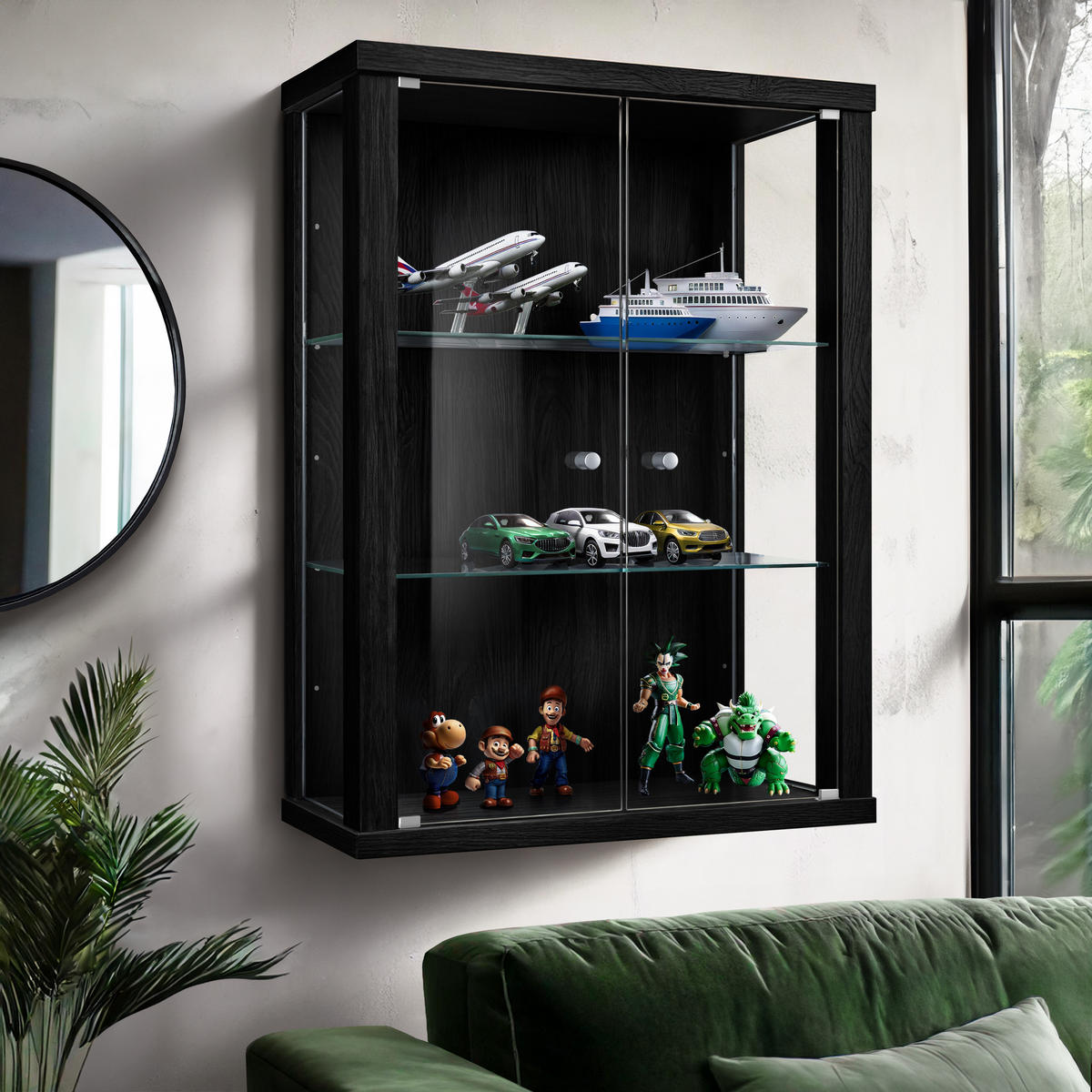 HÄNGEVITRINE 25/60/80 cm mit 2 höhenverstellbaren Glasböden - Transparent/Silberfarben, Glas/Holzwerkstoff (60/80/25cm) - K-Möbel