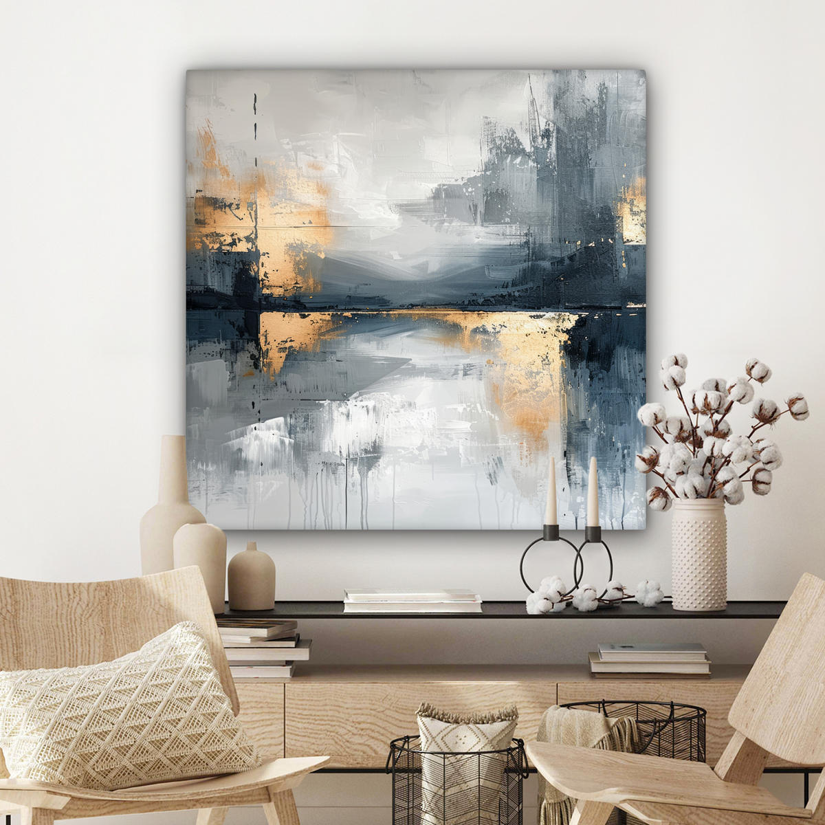 LEINWANDBILD Kunst - Grau - Gold - Abstrakt Deko Groß 90x90 cm - Dunkelgrau, Textil (90/90cm) - MuchoWow