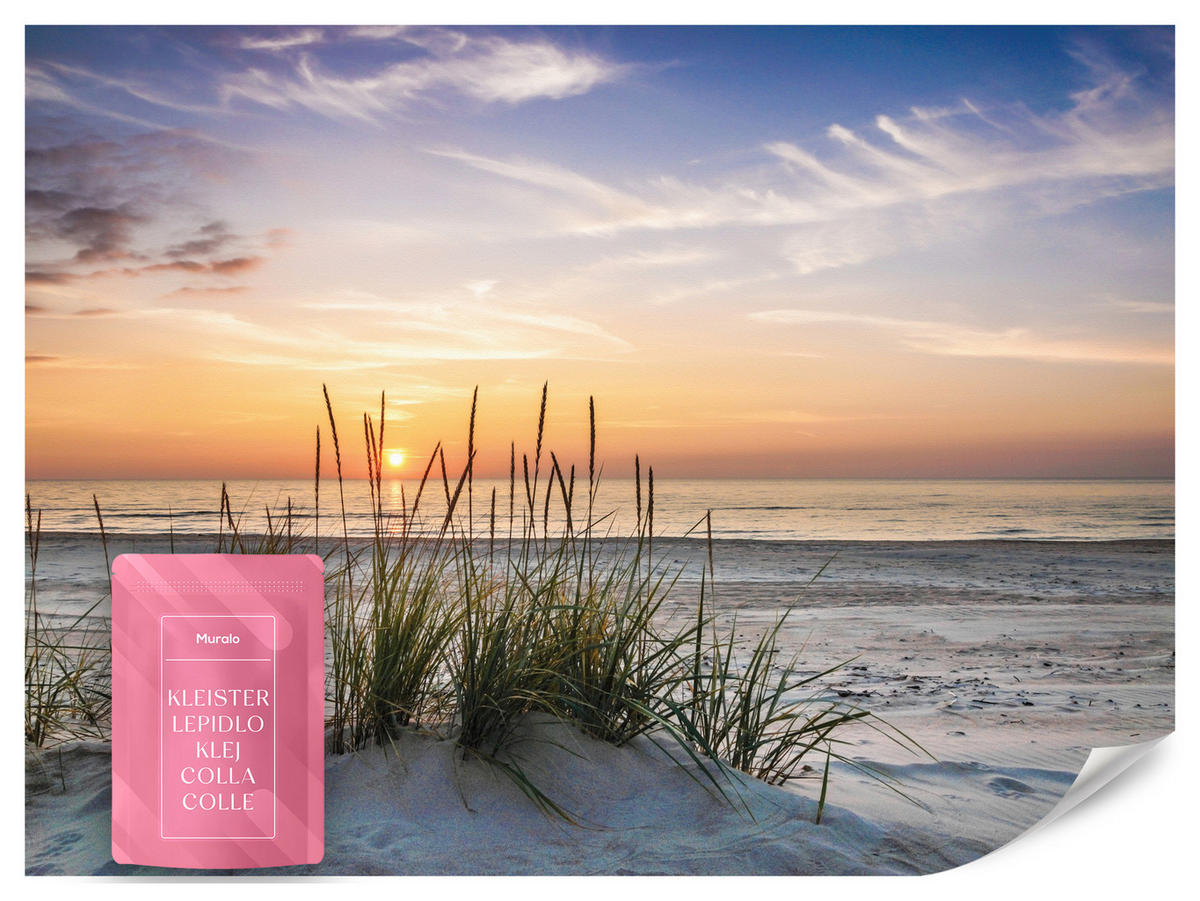 FOTOTAPETE Meer STRAND Dünen Sonnenuntergang Landschaft 3D 200x140cm - Blau/Beige, Papier (200/140cm) - Muralo