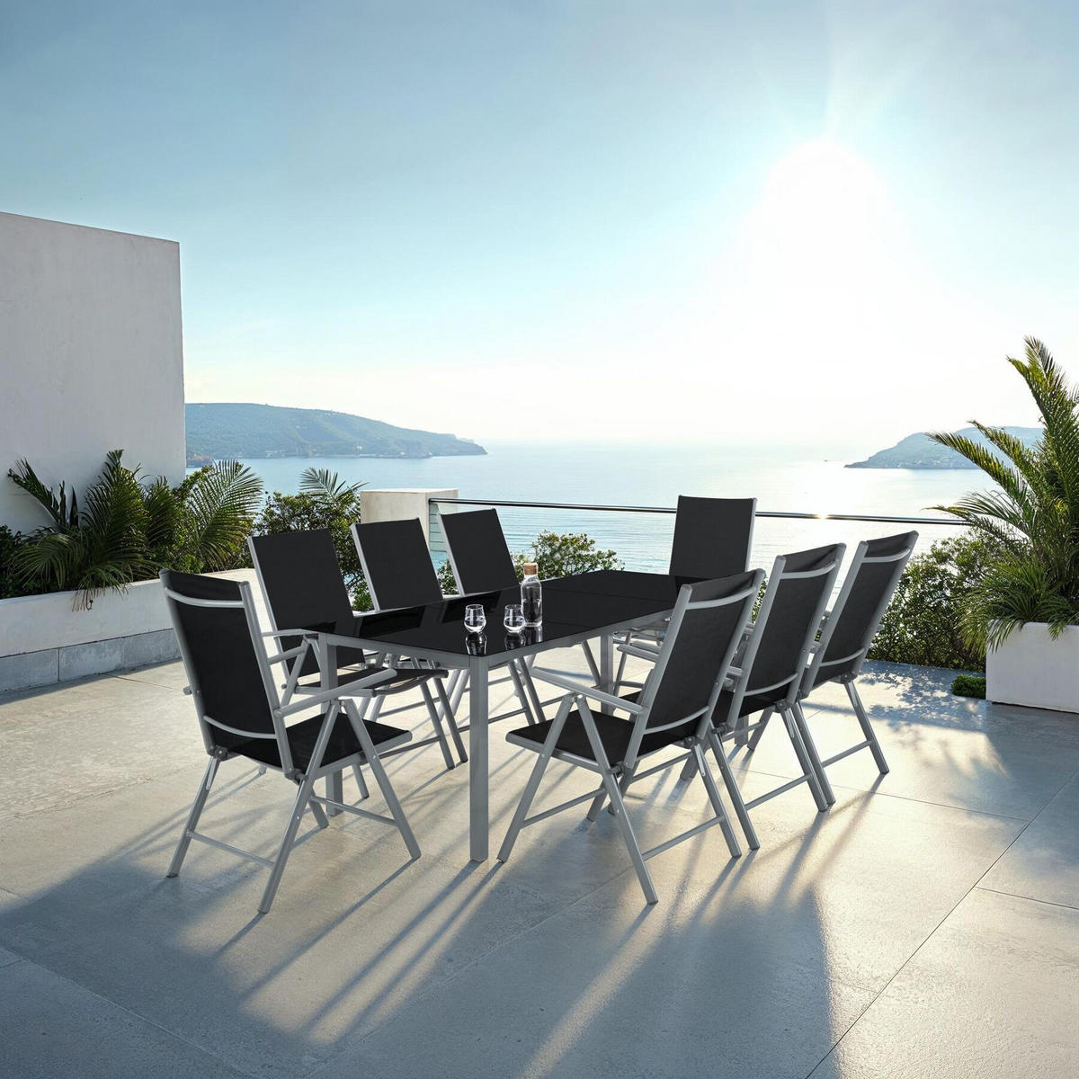 SITZGRUPPE Pompeii,Tisch mit Sicherheitsglasplatten und Ausgleichsschrauben,anthrazit - Anthrazit, Naturmaterialien/Kunststoff - tectake