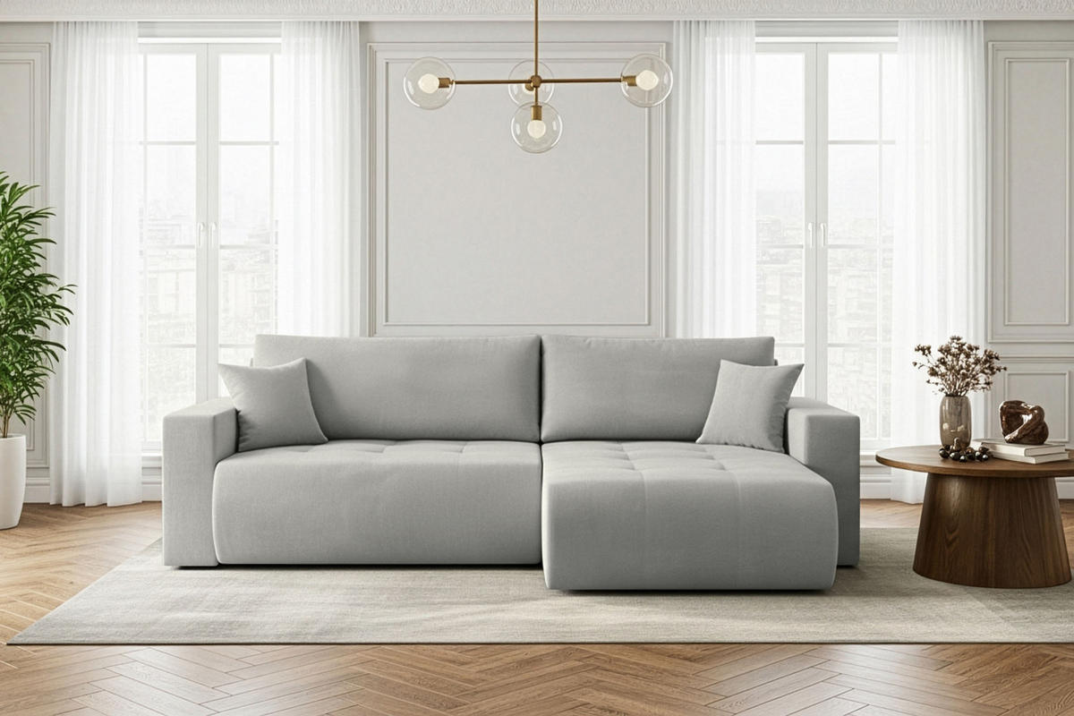 ECKSOFA Alva 3-Sitzer Universall Rechts/Links, Strukturstoff Grau 277/154/83 cm - Schwarz/Grau, Textil (277/154cm) - WFL GROUP