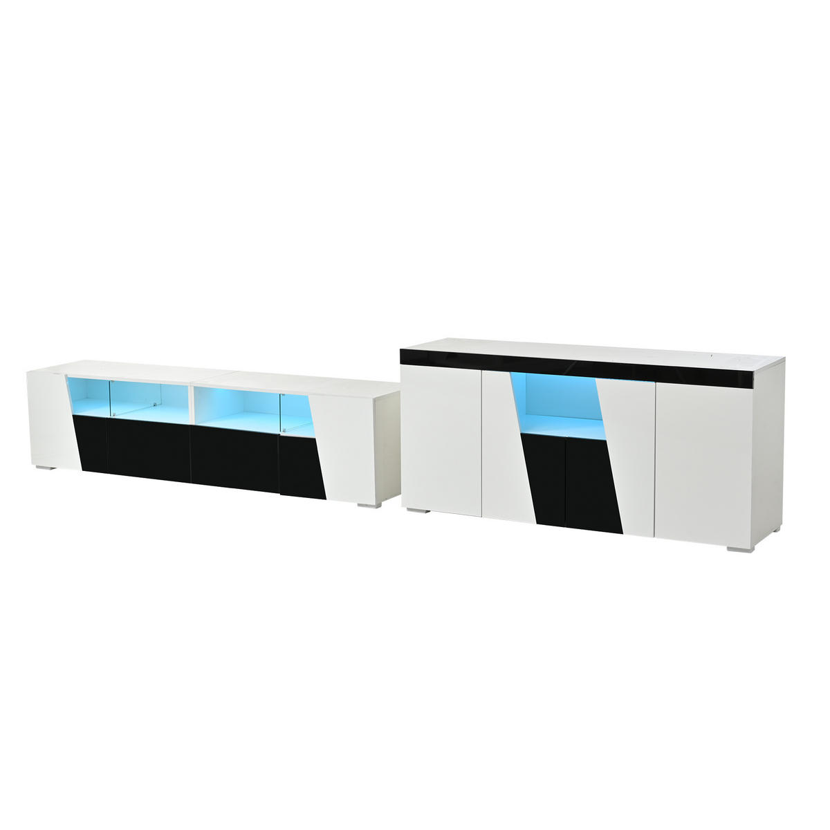TV-SCHRANKSET 180cm Schwarz Weiß Hochglanz LED MDF - Weiß, Holzwerkstoff (180/45/38.5cm) - FLIEKS
