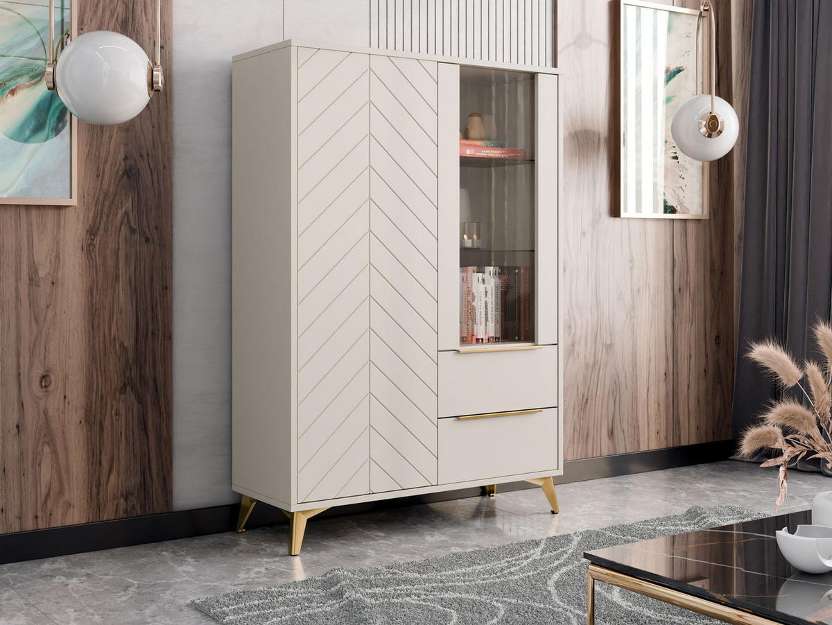 STANDVITRINE Xylix 2D2SZ - Kaschmir/Beige, Holzwerkstoff/Metall (104/150/40cm) - MIRJAN24