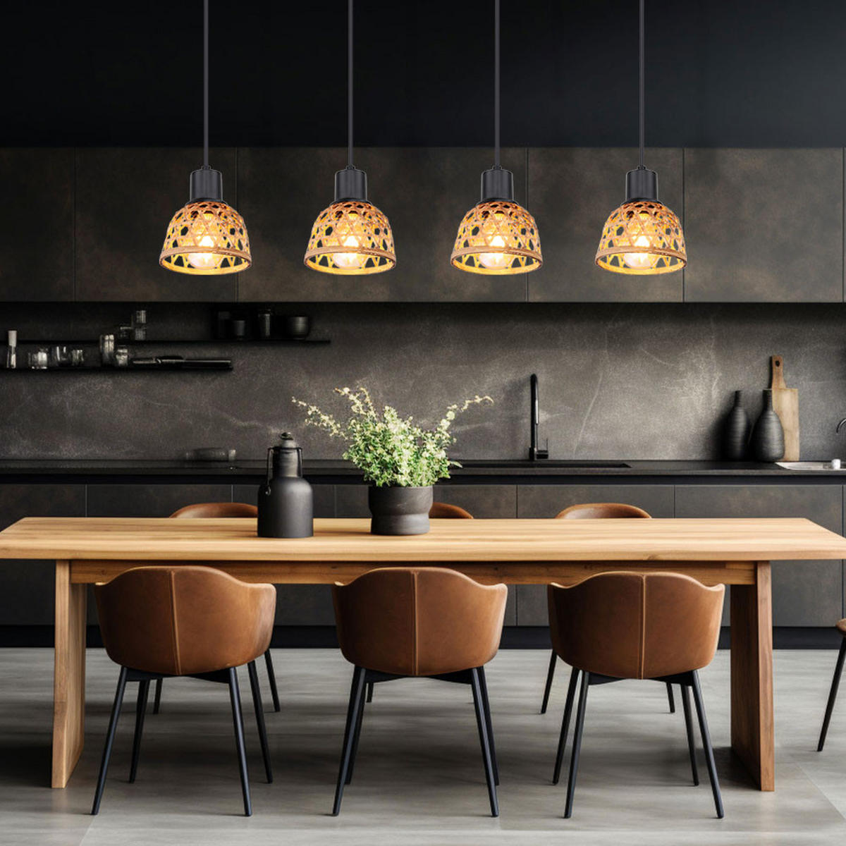 HÄNGELEUCHTE Metall Bambusoptik Schwarz - Schwarz, Holz (72/13/120cm) - Globo Lighting