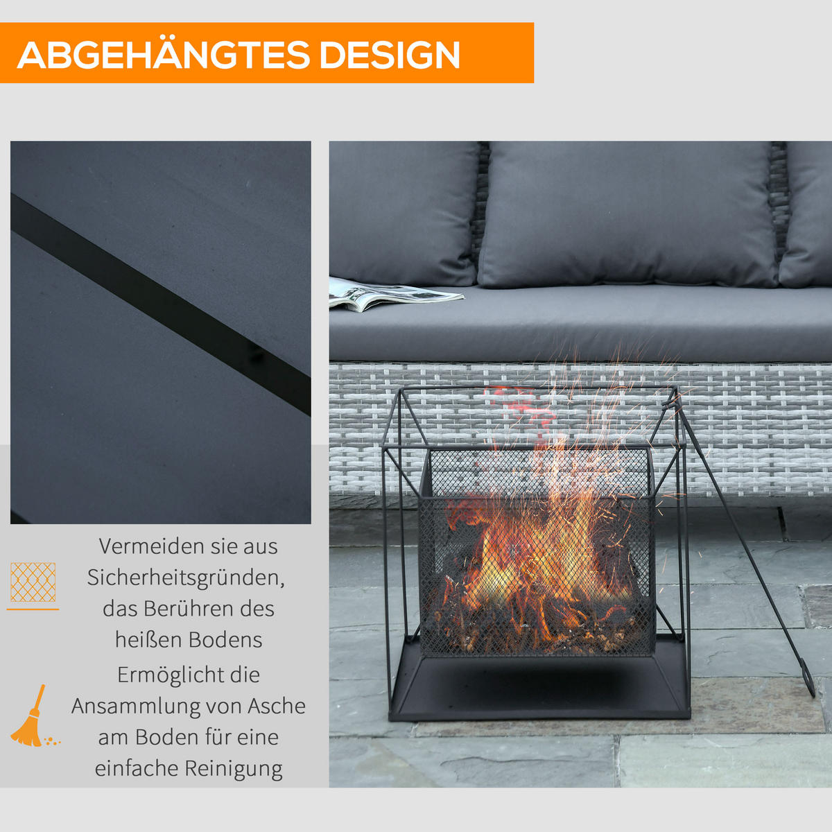 FEUERSCHALE, Metall, Schwarz - Schwarz, Metall (45/43/45cm) - Outsunny