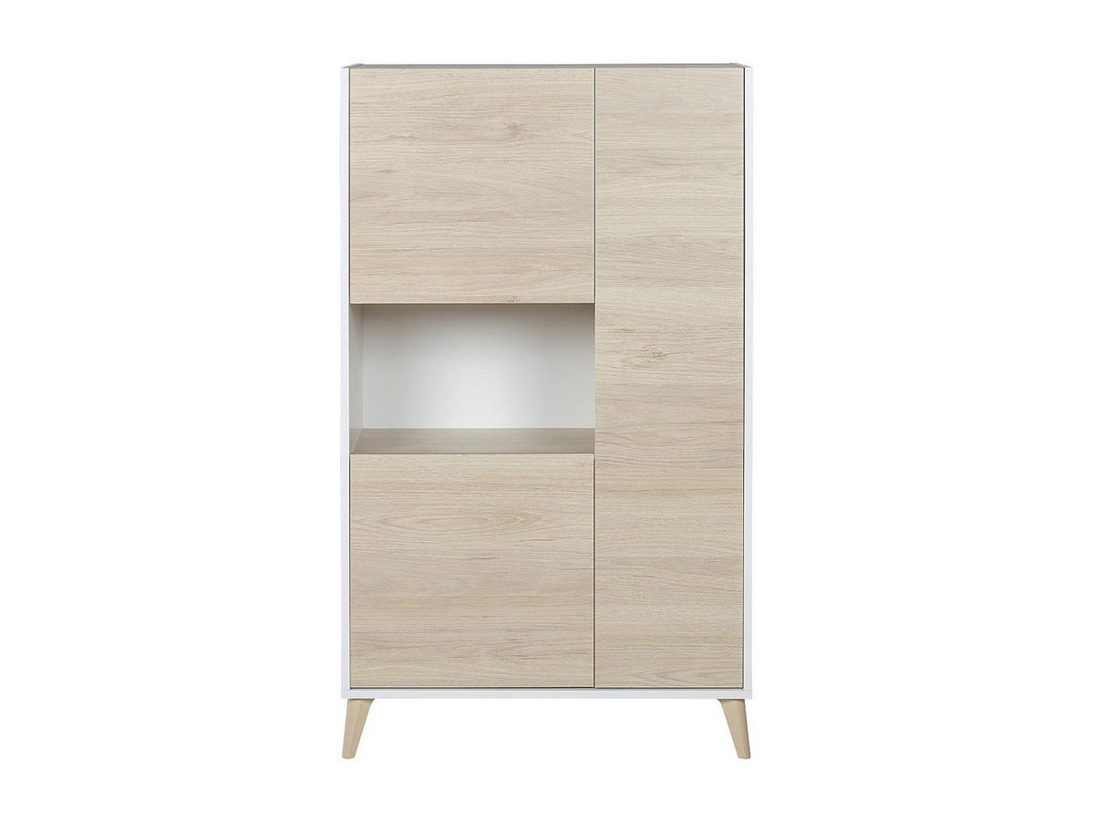 HIGHBOARD mit 3 Türen & 1 Ablage - Eichefarben & Weiß - KOLYMA - Naturfarben, Holz (81/135/43cm) - Vente-Unique