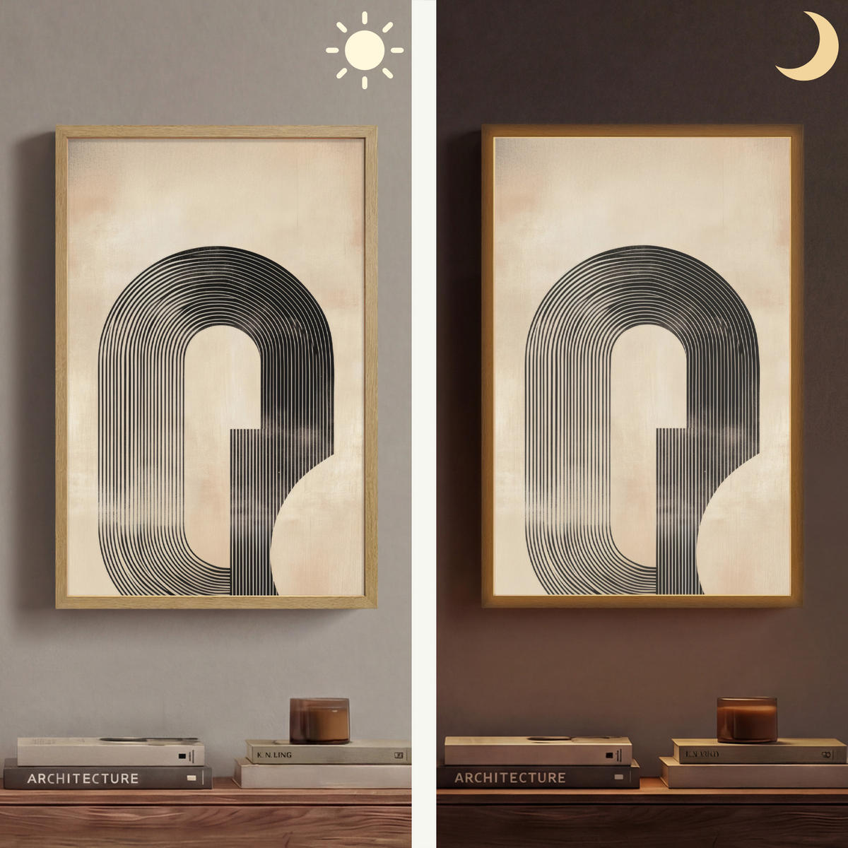 NÁSTĚNNÁ LAMPA S AKUMULÁTOREM Luk - Pruhy - Minimalistický - Černý 40x60 cm - béžová, kompozitní dřevo (40/60/8cm) - OnlyWow