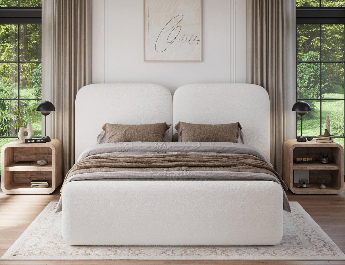 POLSTERBETT Ollival 180x200 cm mit Bettkasten und Metallrahmen – Modernes Designbett ohne Matratze - Weiß, Kunststoff (180/200cm) - Wohnideebilder