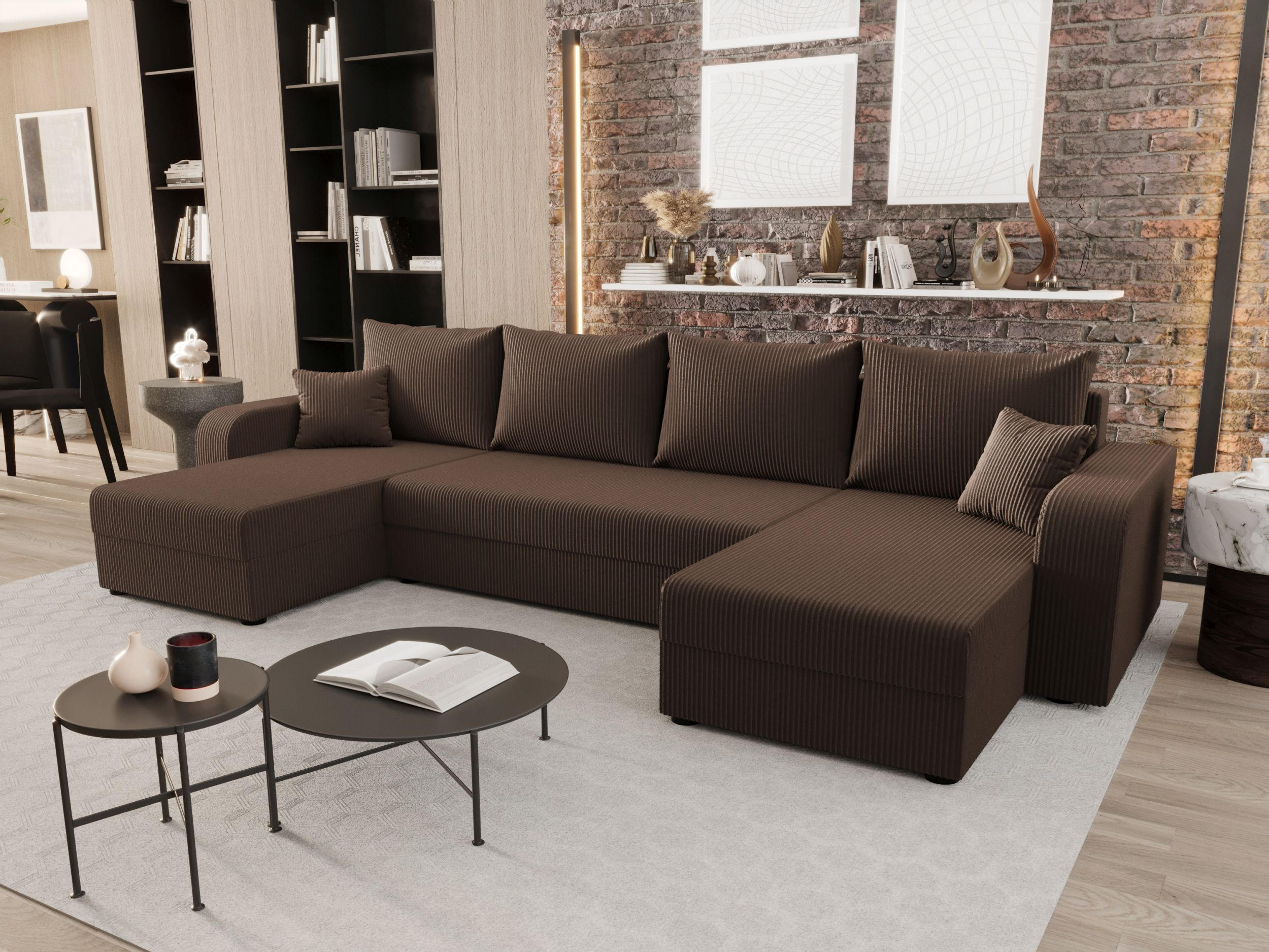 WOHNLANDSCHAFT HEWLET U BIS Zoom 5 mit Schlaffunktion - Braun, Textil (305/90/140cm) - Bedante