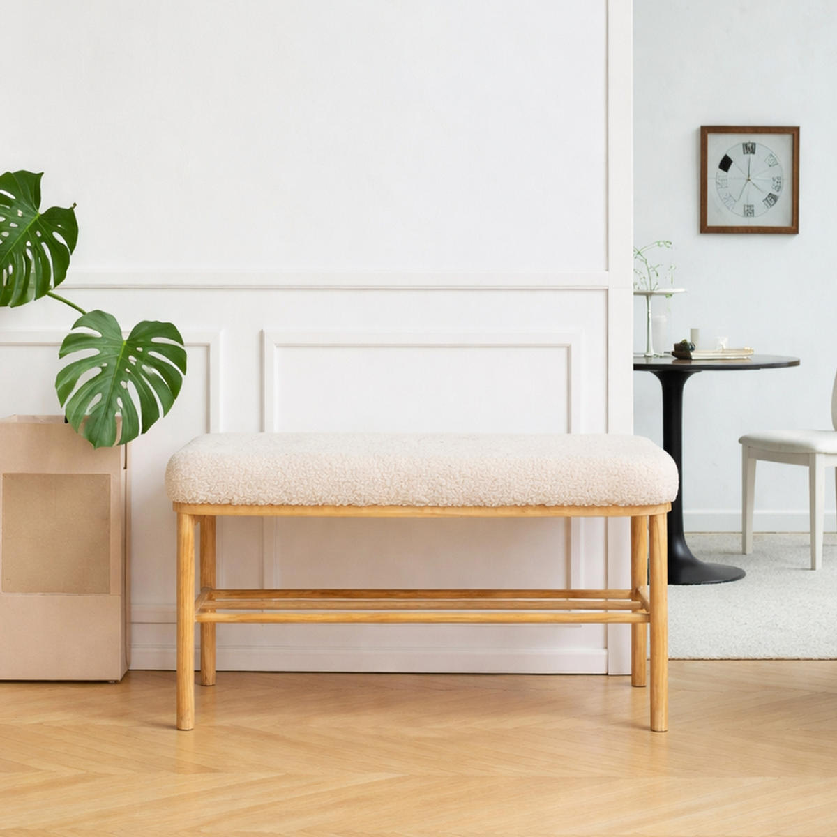 SITZBANK Rattan Weiß - Weiß, Holz (90/45.5/35cm) - Nordlys