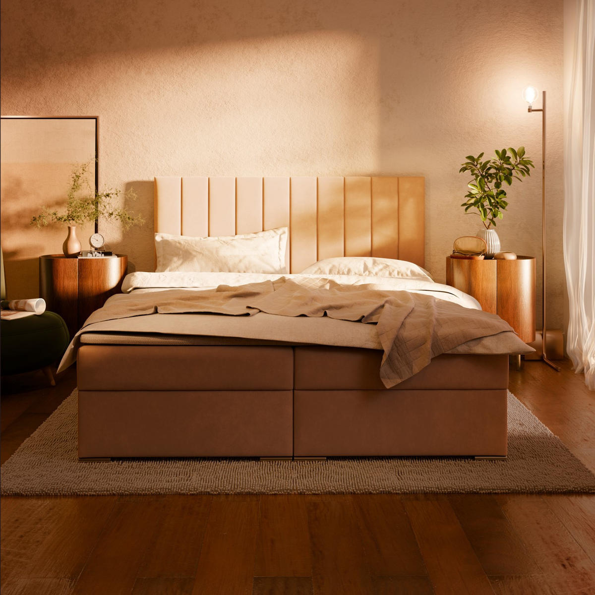 BOXBETT MIT KOPFTEIL 160x200 AGEN, Grau - Grau, Textil (160/200cm) - Mebligo
