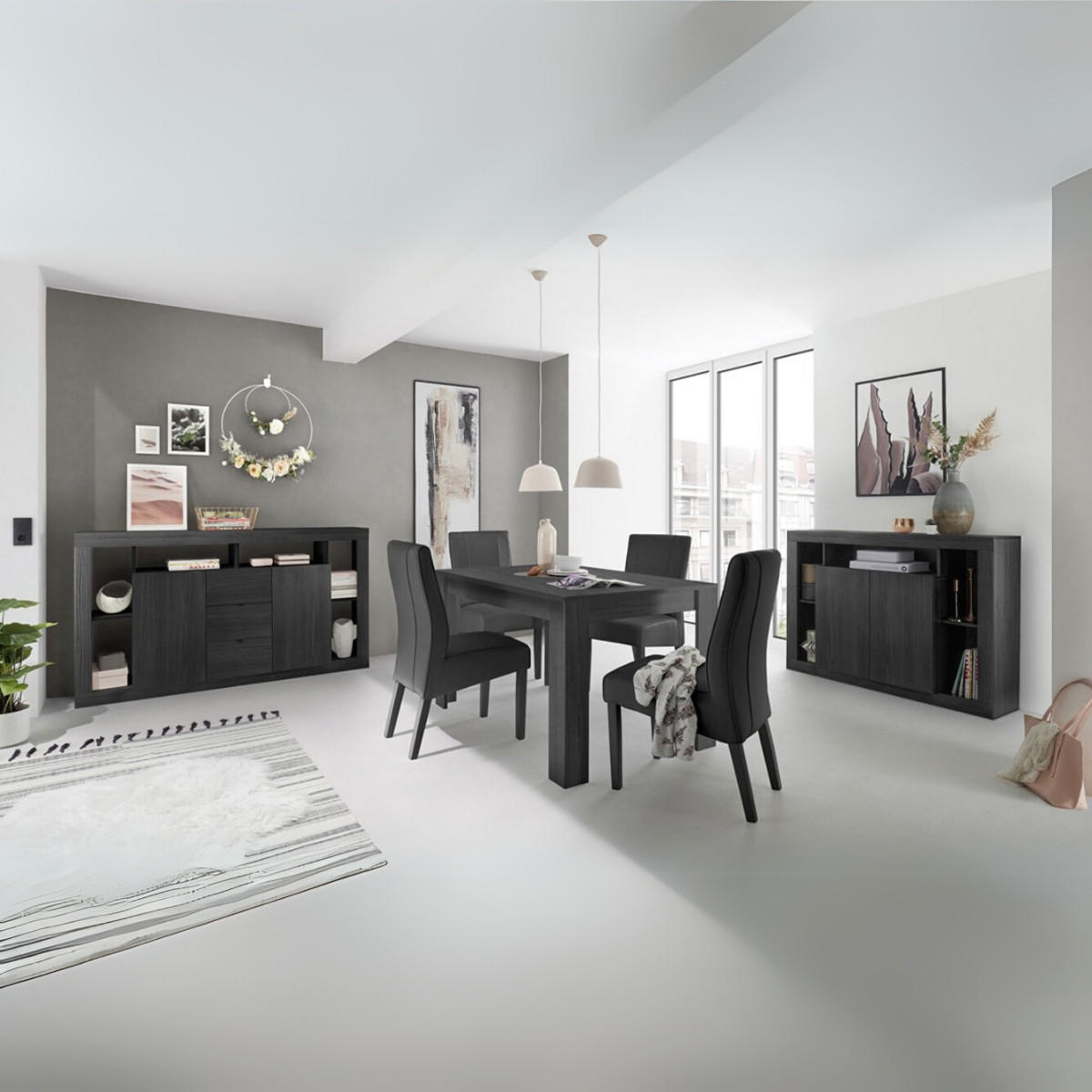 SIDEBOARD mit 2 Türen und 3 Schubladen L172 cm - Rimini - Schwarz, Holzwerkstoff (40/102/172cm) - Calicosy