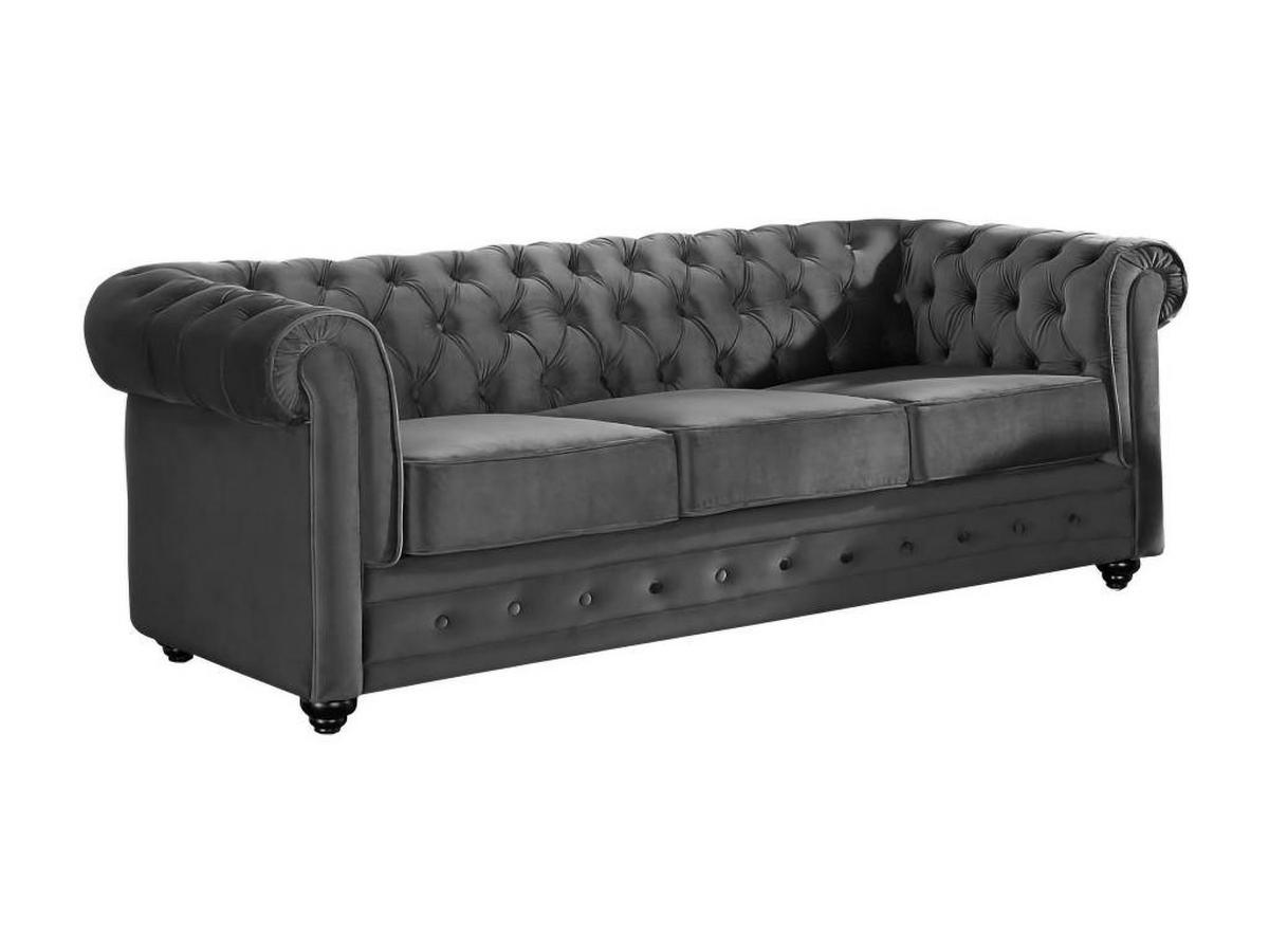 SOFA 3-Sitzer - Samt - Anthrazit - CHESTERFIELD - Anthrazit, Textil (88/72/205cm) - Vente-Unique